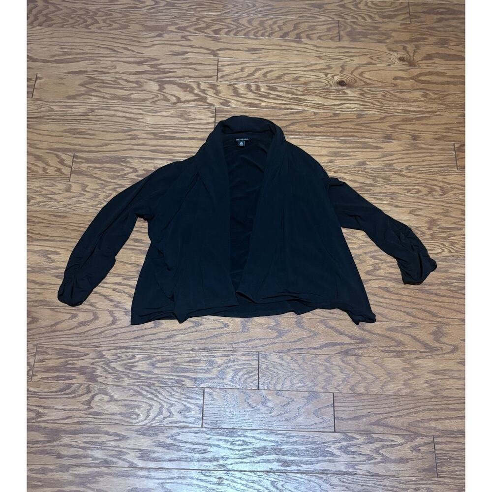 George Women's Black Draped Open Front Long Raunch Sleeve Cardigan, Size Large